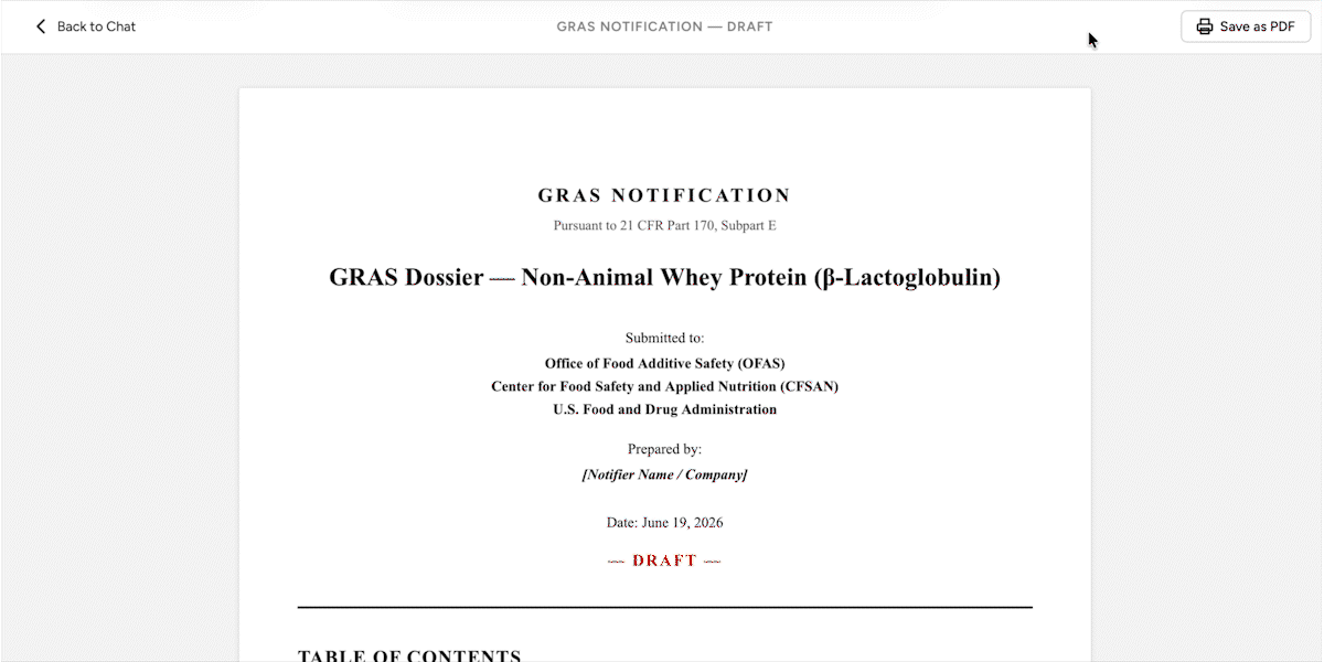 NoQuestionsAI GRAS dossier builder
